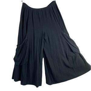 NWOT OH MY GAUZE Pants~M~L~XL W 31”-54”Black Super-Wide-Leg Big-Ruch-Pockets